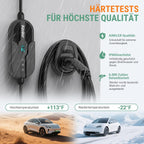 Mobile Wallbox EV Ladegerät 11kW 400V Typ 2 7,6m Kabel 8-16A CEE 3-phasig IP66 App Steuerung Modell