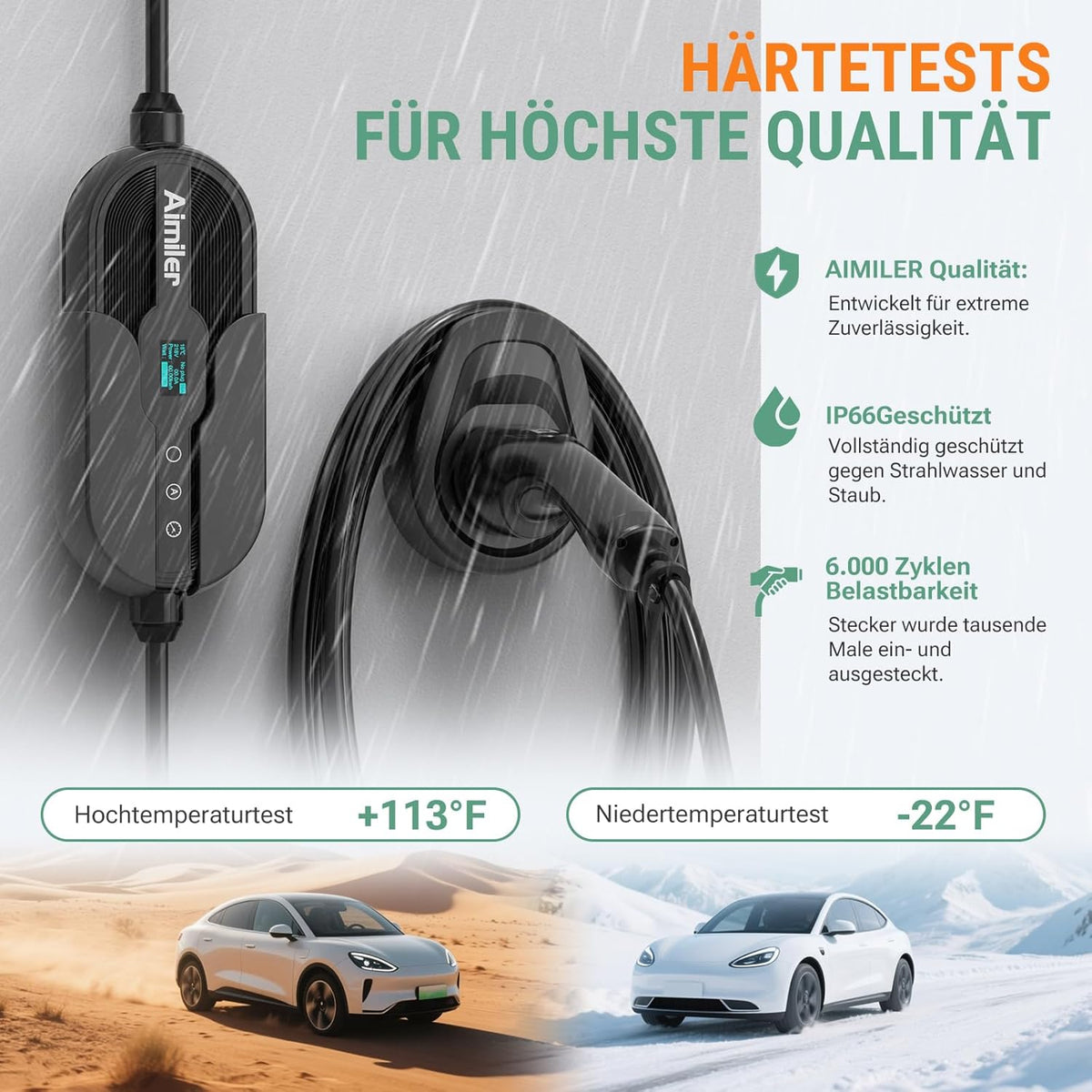Mobile Wallbox EV Ladegerät 11kW 400V Typ 2 7,6m Kabel 8-16A CEE 3-phasig IP66 App Steuerung Modell