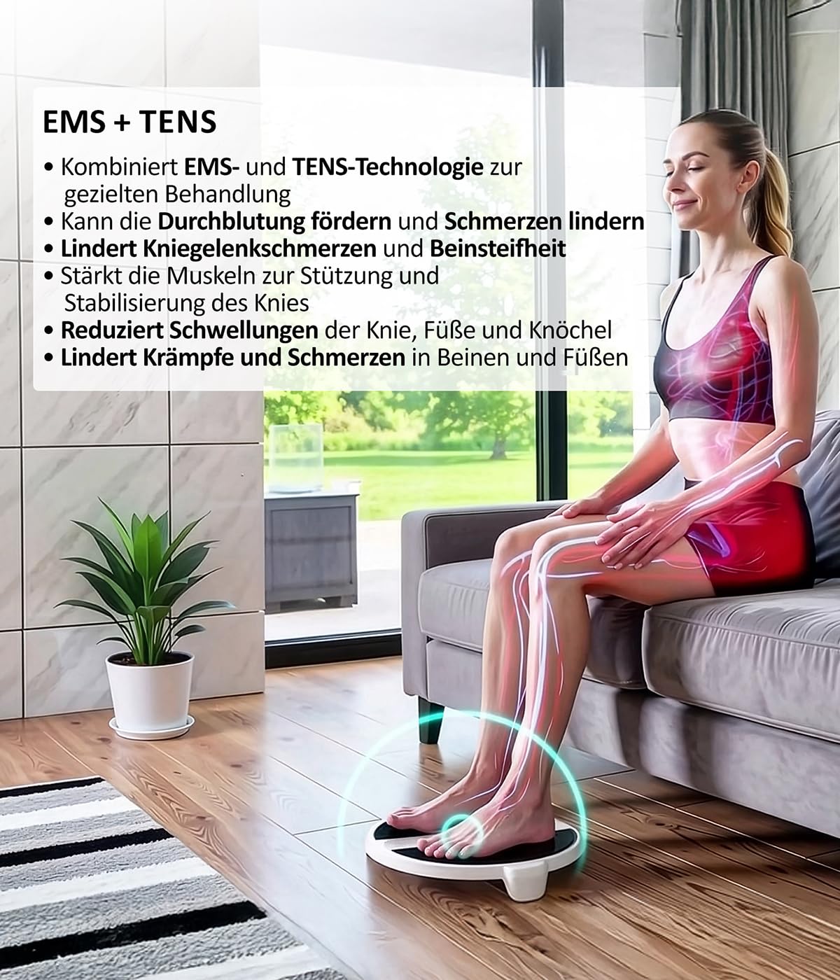 Feelvita Acticur EMS TENS Durchblutungsstimulator für Füße Beine und Knie 11-teilig mit 9 Programmen 20 Intensitätsstufen