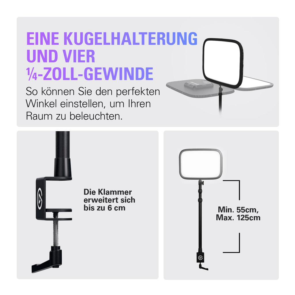 LED Studioleuchte Key Light mit 2800 Lumen 2900–7000 K Farbtemperatur WLAN-Steuerung 160 LEDs und Tischklemme