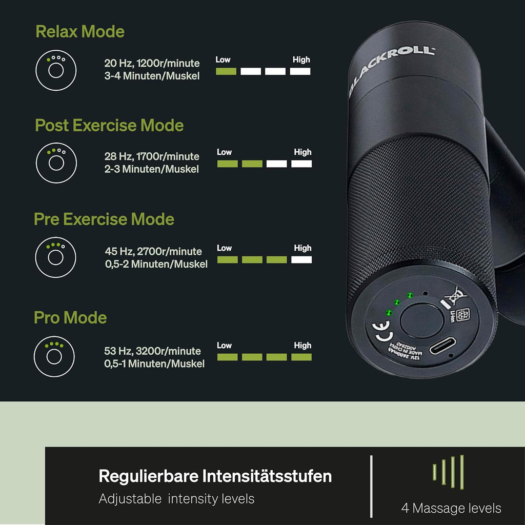 Massagepistole Mini Fascia Gun 550 g mit 4 Aufsätzen 4 Stufen und USB-C für Körper- und Faszienmassage