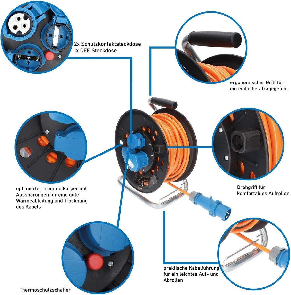 CEE Campingkabeltrommel EXTREME SIGNAL V116885 25 m H07BQ-F 3G 2,5 mm² mit Winkelkupplung und Adapterleitung IP44