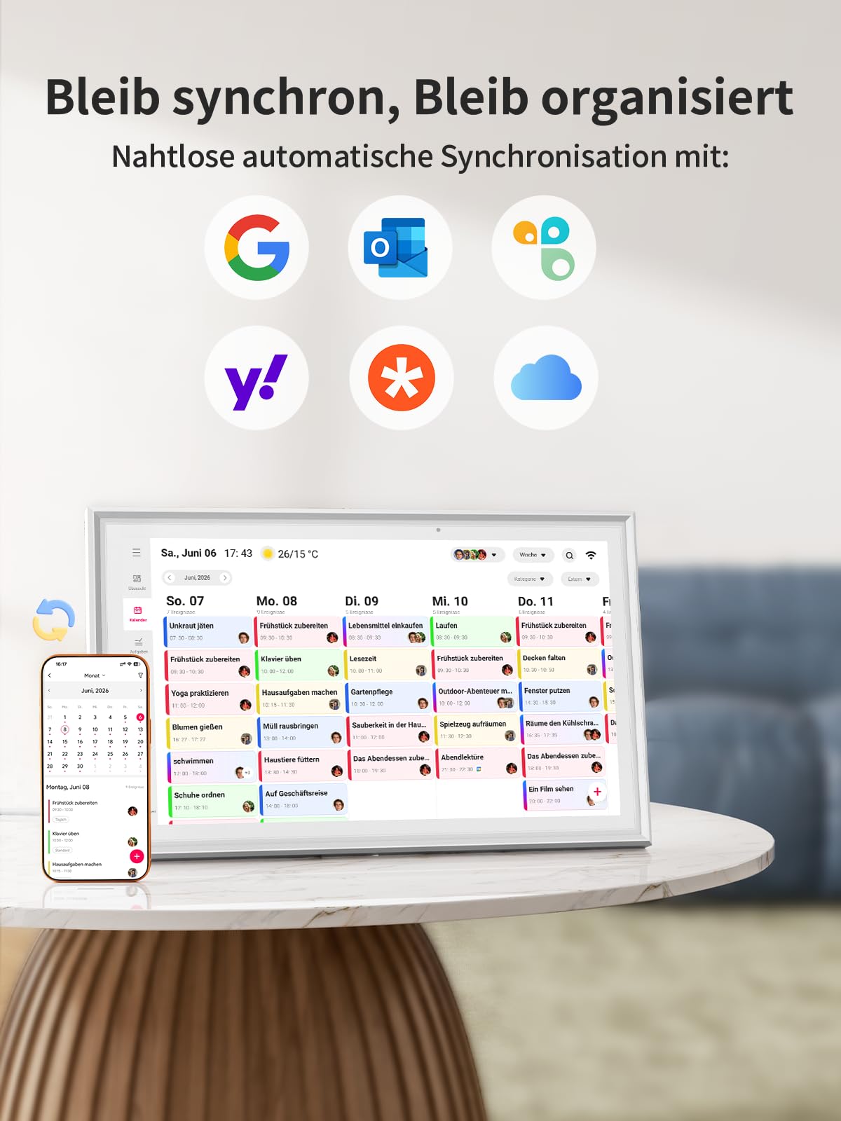 Digitaler Familienkalender DC01 10,1 Zoll Touchscreen 1080P mit Tages Wochen und Monatsplanung