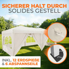 Faltpavillon 3x6 m wasserdicht UV Schutz 50+ mit 6 Seitenteilen Stahlgestell Polyester Dach Partyzelt Champagner