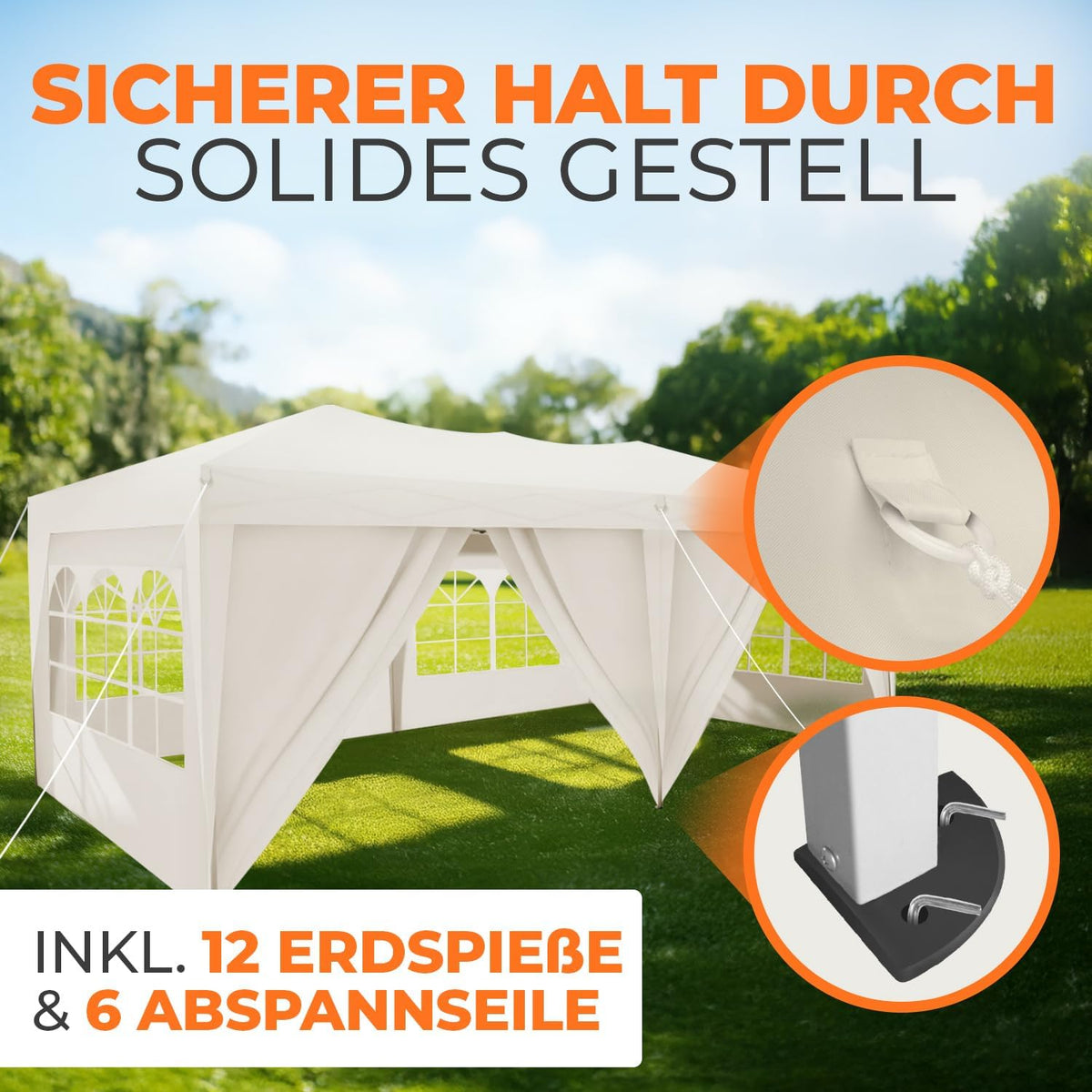 Faltpavillon 3x6 m wasserdicht UV Schutz 50+ mit 6 Seitenteilen Stahlgestell Polyester Dach Partyzelt Champagner