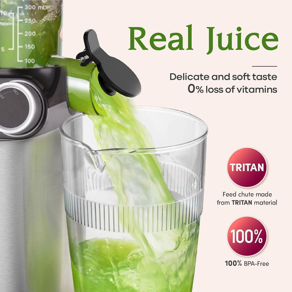 Slow Juicer SJ054C Kaltentsafter 200 W mit 110 mm Einfüllschacht für ganze Früchte und Gemüse BPA-frei
