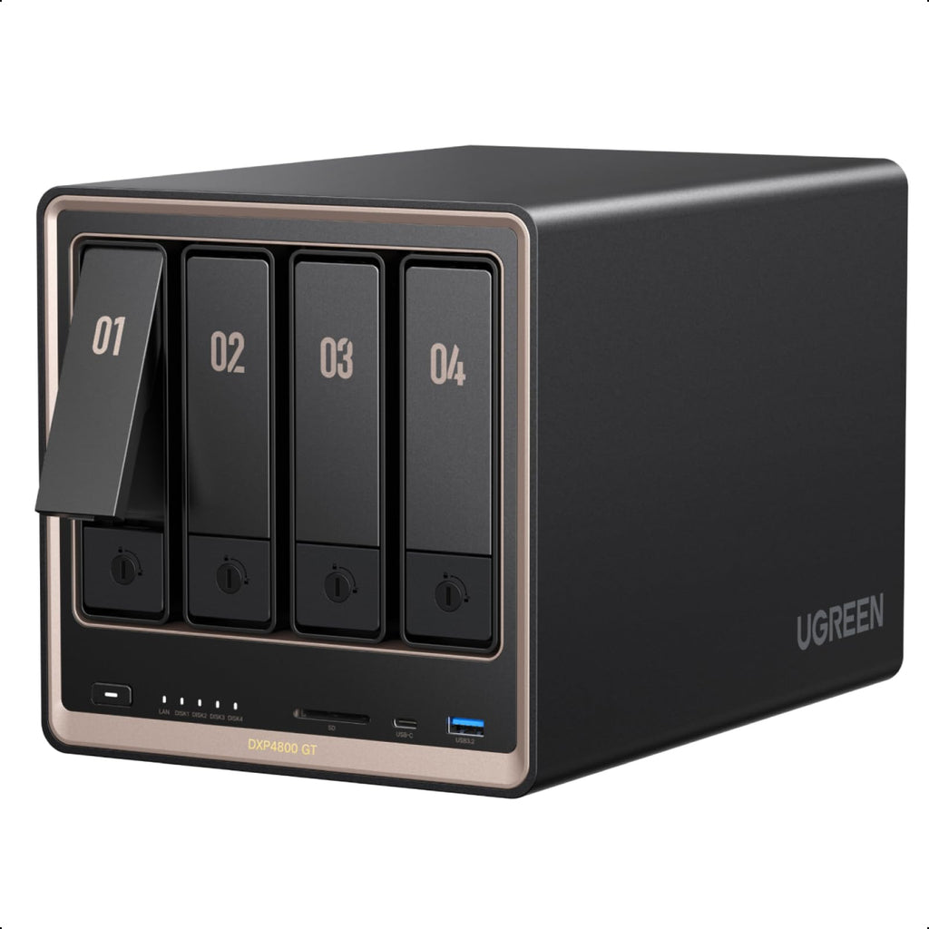 4-Bay NAS DXP4800 GT mit AMD Ryzen R2514 8GB DDR4 Dual 10GbE 4K HDMI 2x M.2 NVMe und U.2 Steckplätzen