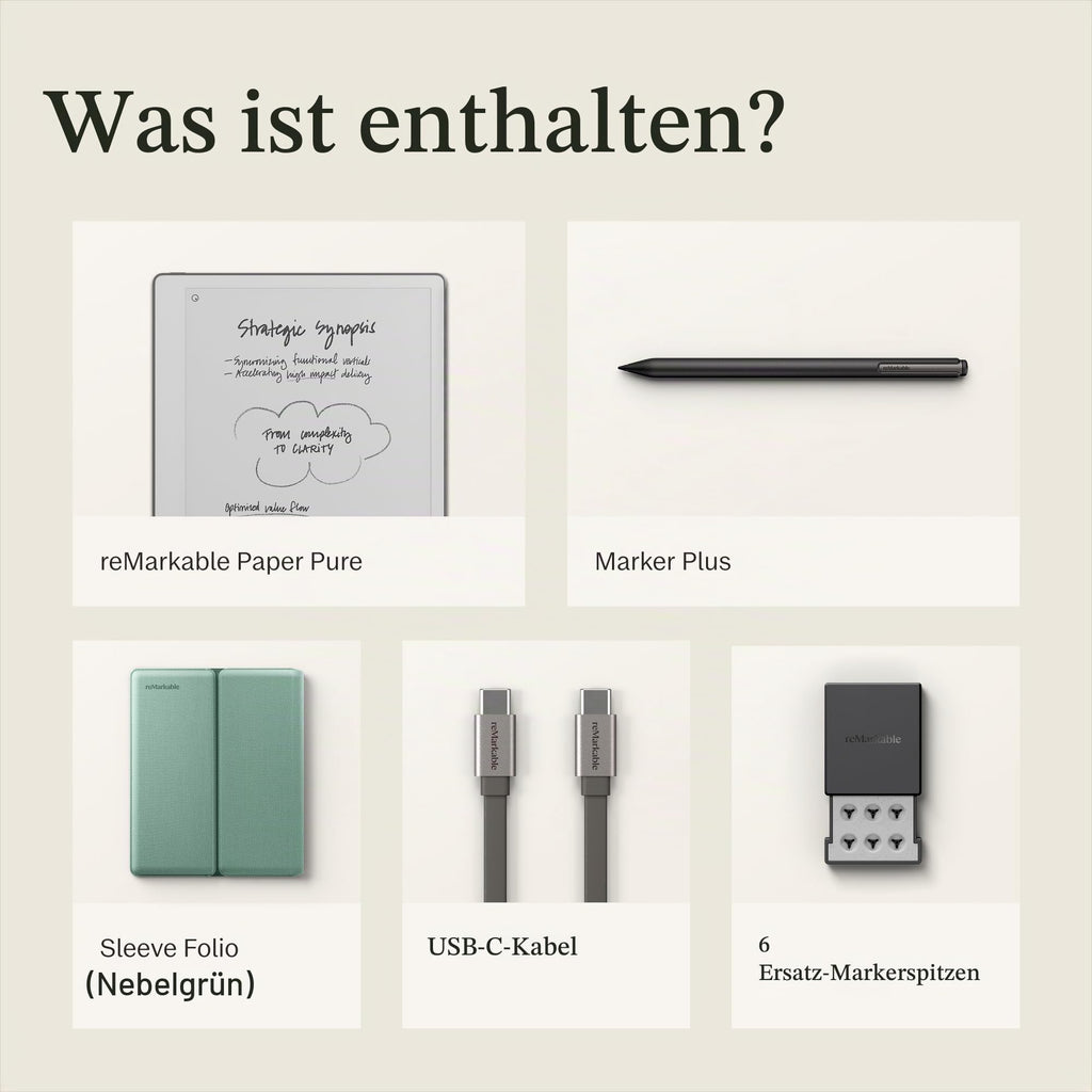 Papier-Tablet Paper Pure 10,3 Zoll E-Ink Schwarz-Weiß-Display WLAN mit Marker Plus und Sleeve Folio