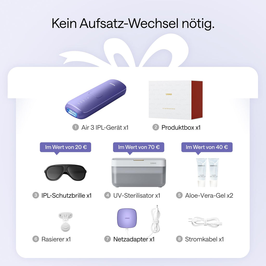 IPL Haarentfernungsgerät Air 3 Deluxe für Gesicht und Körper mit Saphir-Kühlung UV-Sterilisator und Aloe Vera Gel