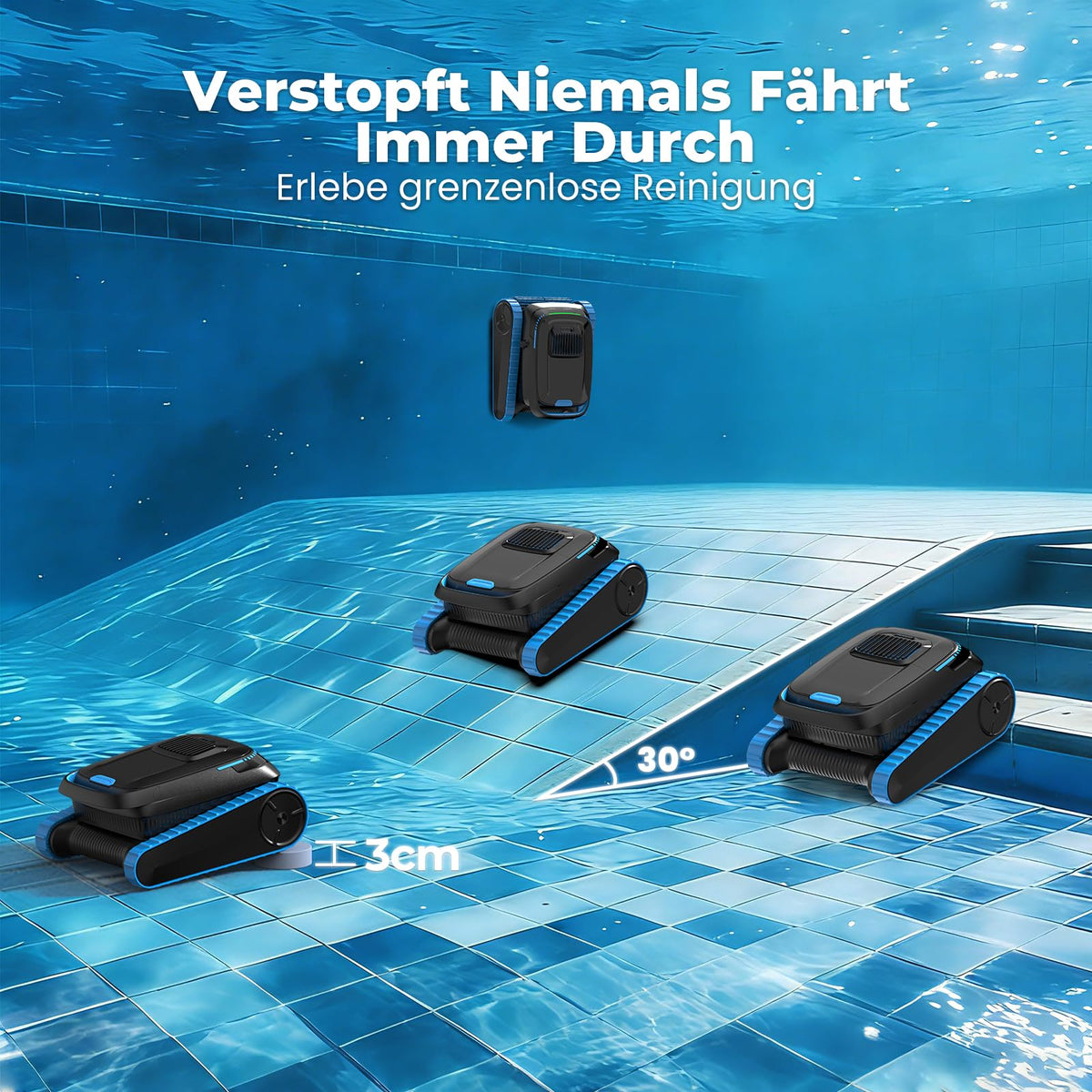 Poolroboter PC20 für Boden Wand und Wasserlinie 18.927 l/h App-Steuerung 5.200 mAh Akku 4 l Filterkorb für Pools bis 170 m²