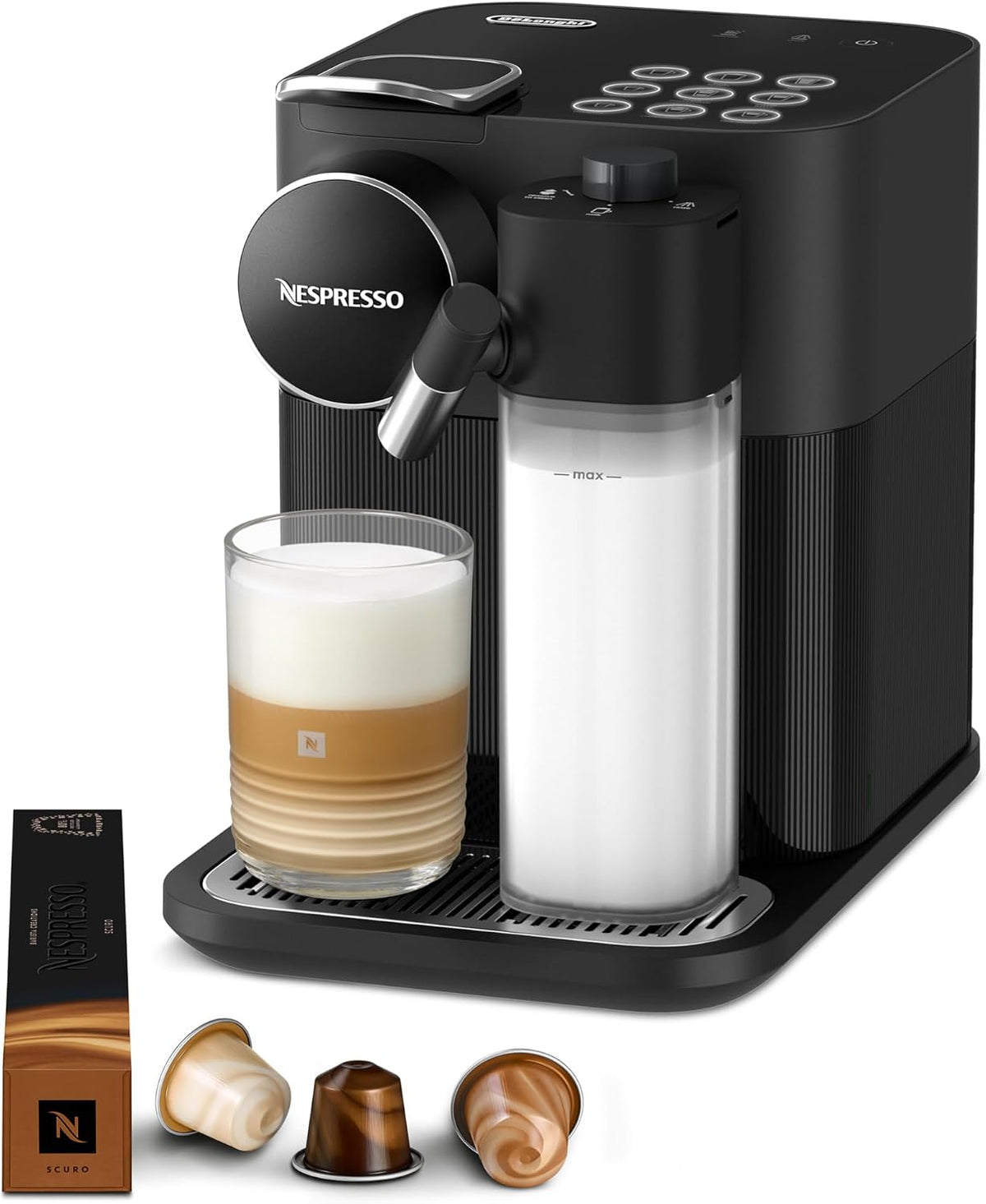 Kapsel Kaffeemaschine Gran Lattissima EN640.B mit Milchsystem 19 Bar 1 Liter 9 Getränkeprogramme Schwarz