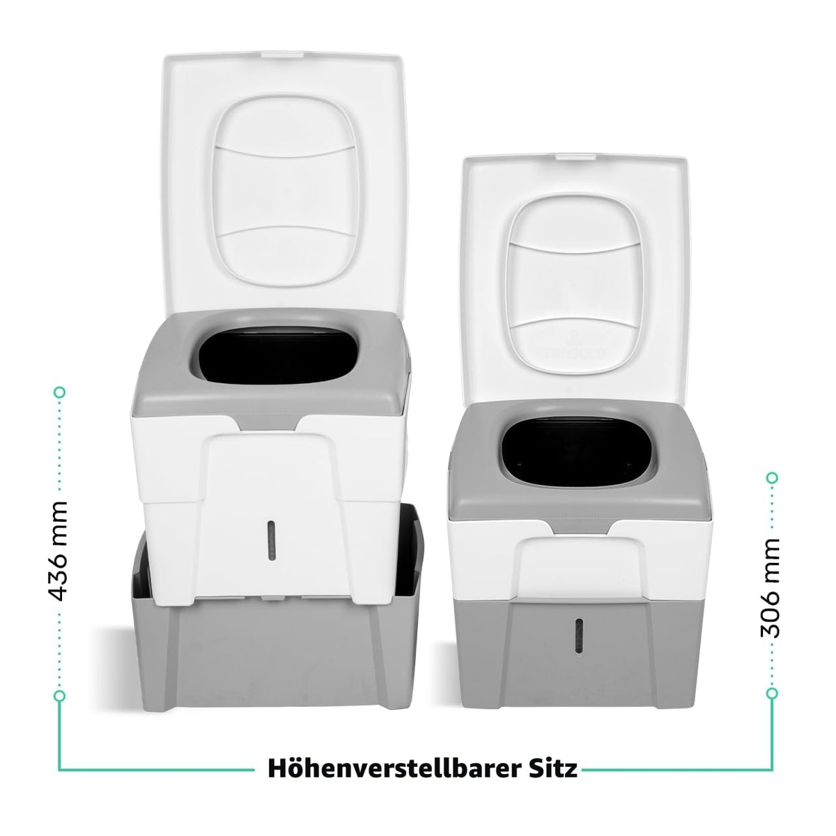 Mobile Trockentrenntoilette WandaGO P1 höhenverstellbar 31–44 cm 150 kg 6,5 L + 4,6 L Grau