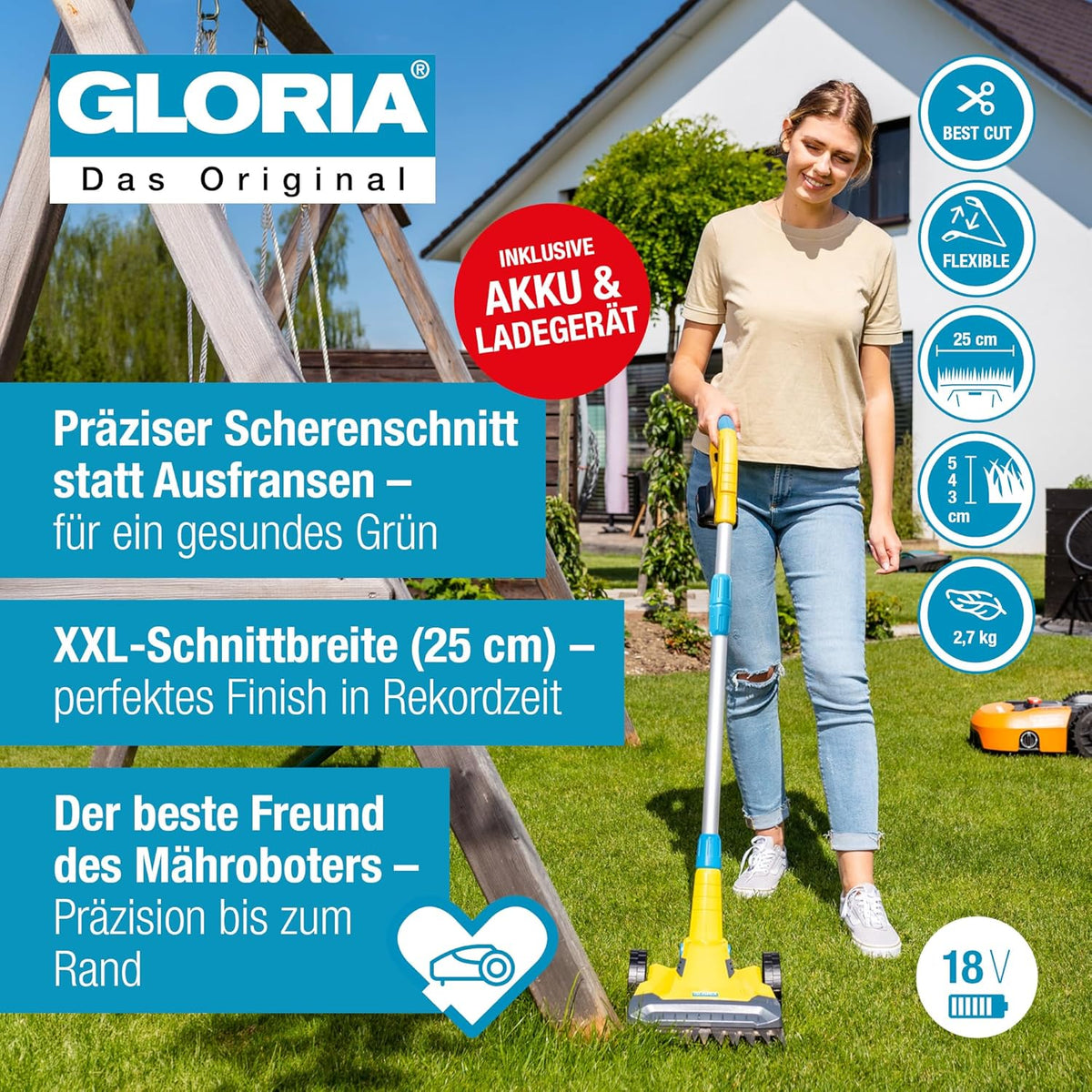 Akku Rasentrimmer und Kantenschneider FineCut 18 V 25 cm Schnittbreite mit Akku und Ladegerät