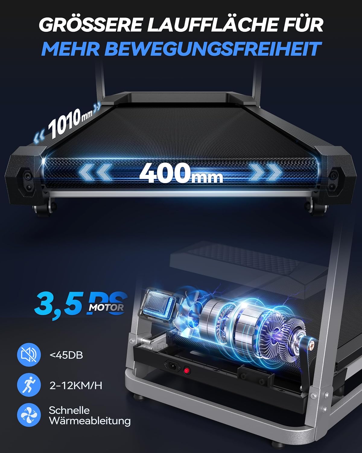Klappbares Laufband TM015 mit Steigung 12 km/h 3,5 PS LED Display Bluetooth App Steuerung 12 Trainingsprogramme