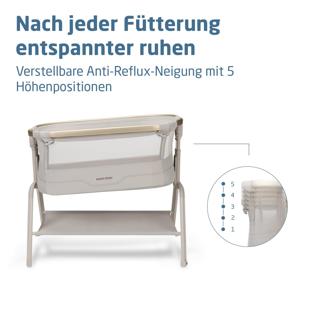 Stubenbett Baby Iora² 5-fach höhenverstellbar mit CloudCore-Matratze 5 cm Easy Slide 2 Rollen Elegance Beige