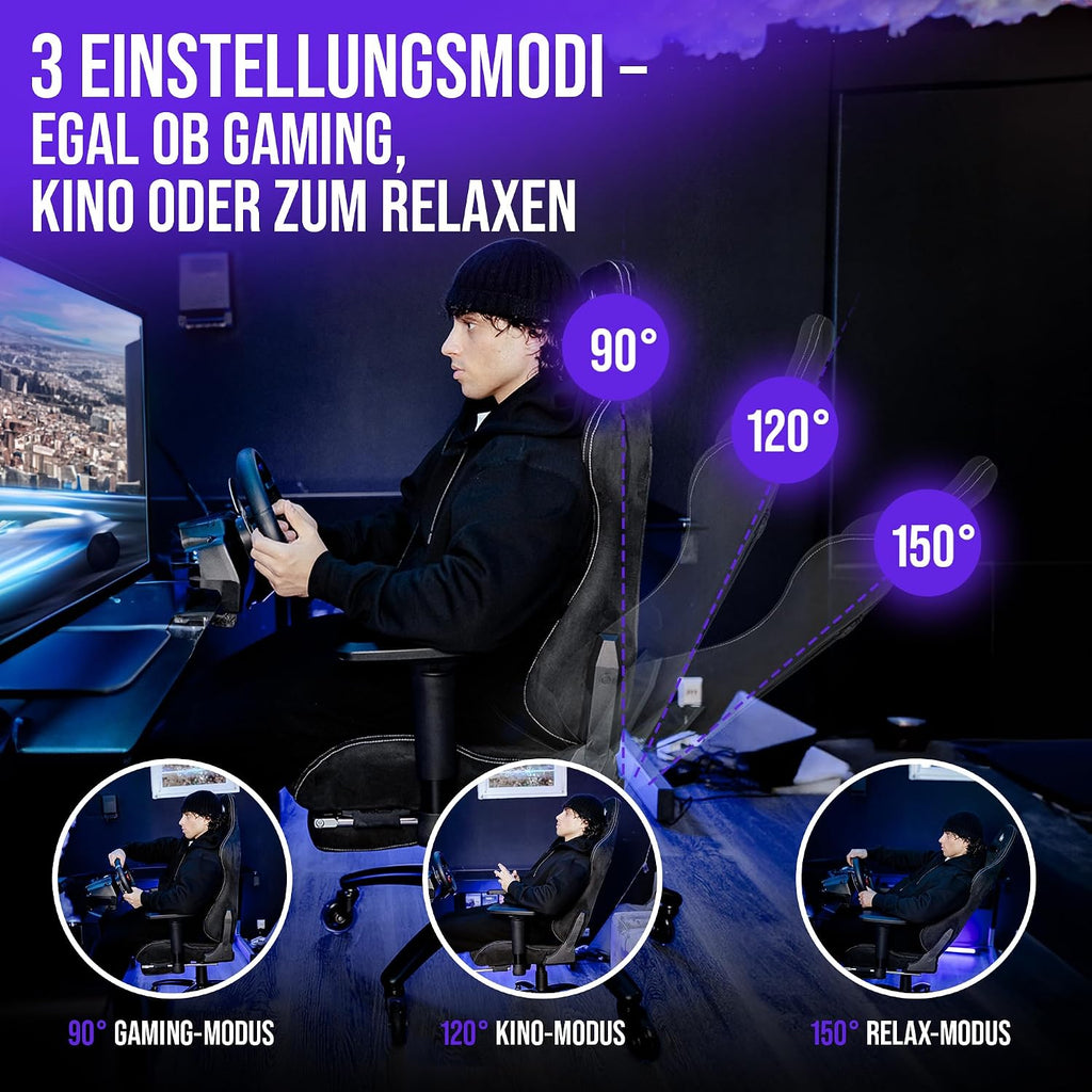 Gamingstuhl aus Stoff mit Fußstütze 4D Armlehnen Memory Foam Kissen und 150 kg Belastbarkeit