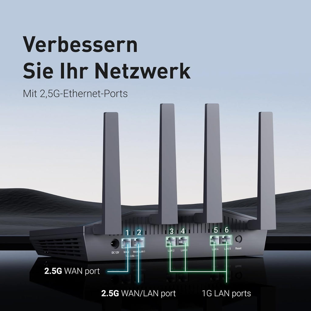 WiFi 6 Router GL-MT6000 Flint 2 2x2.5G Multi-Gig Ports 4x1G Ethernet OpenVPN WireGuard 802.11ax Dualband