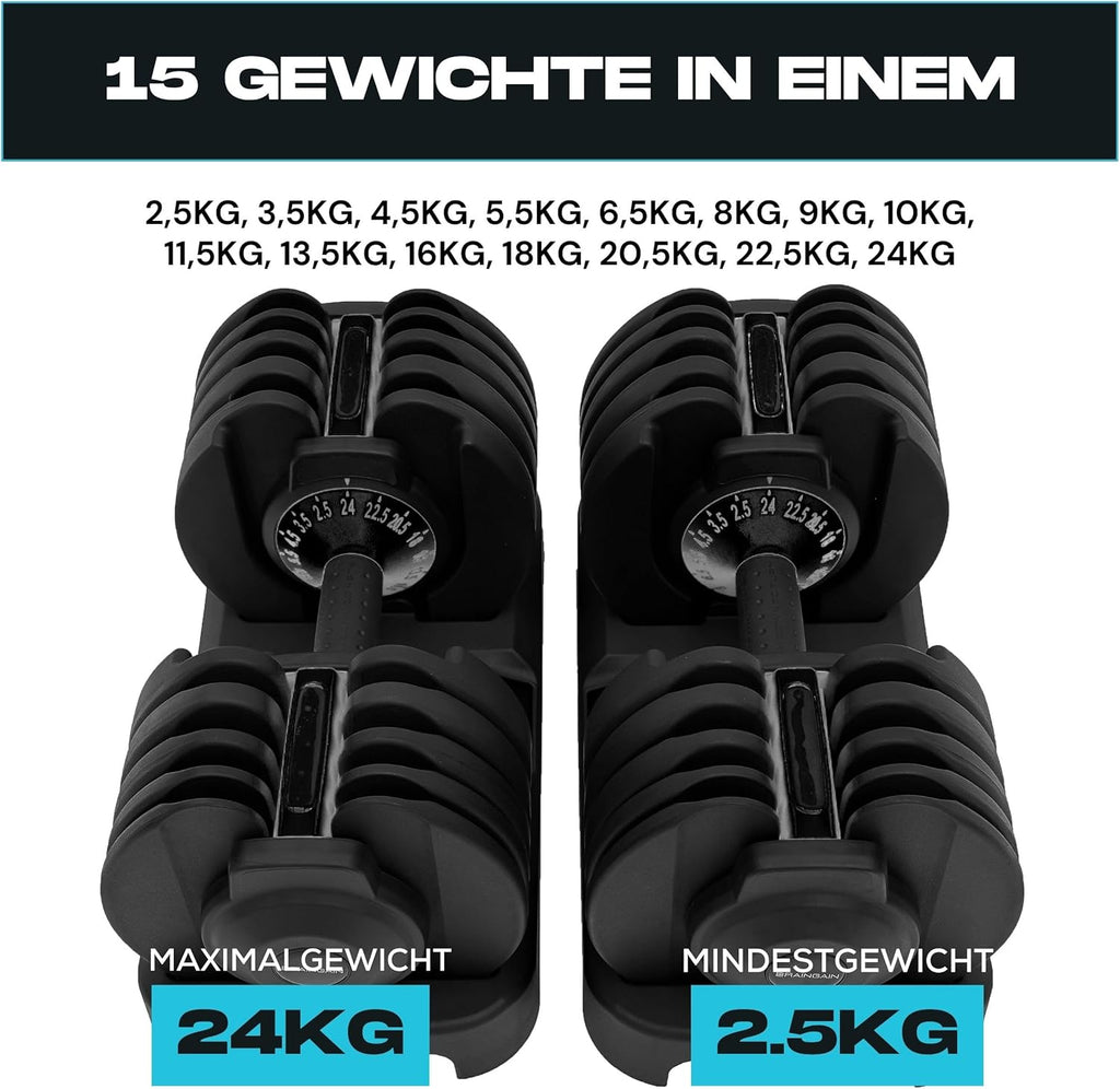 Verstellbare Kurzhanteln 15-in-1 24 kg Paar einstellbares Gewicht 2,5 bis 24 kg Schnellverstellung rutschfester Griff