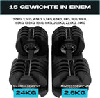 Verstellbare Kurzhanteln 15-in-1 24 kg Paar einstellbares Gewicht 2,5 bis 24 kg Schnellverstellung rutschfester Griff