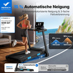 Laufband klappbar mit Steigung MR-T12B2 0–15% Neigung 0.8–12 km/h 136 kg Tragkraft 42×108 cm Lauffläche App Steuerung