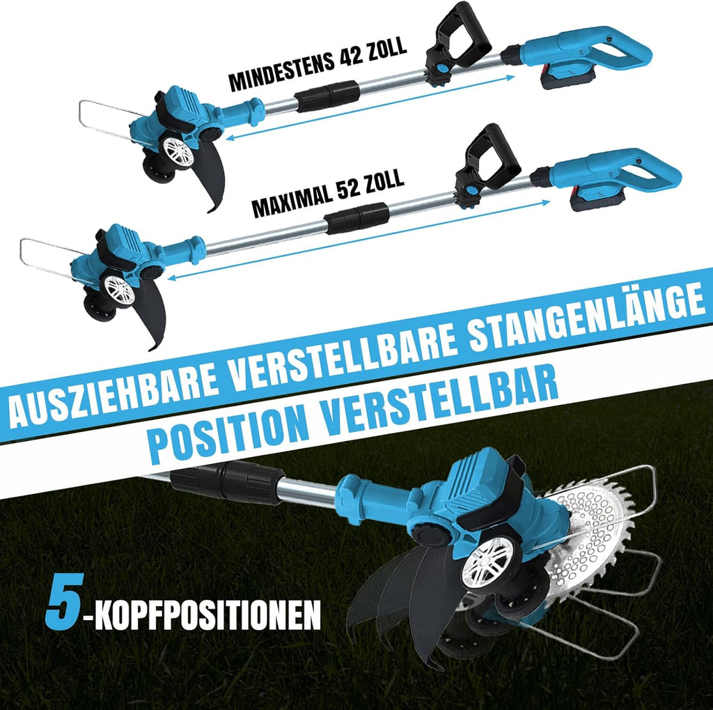 Akku Rasentrimmer Freischneider 4 in 1 21V mit 2 Akkus 12000 U/min 8 Zoll Schnittbreite verstellbarer Griff Winkel