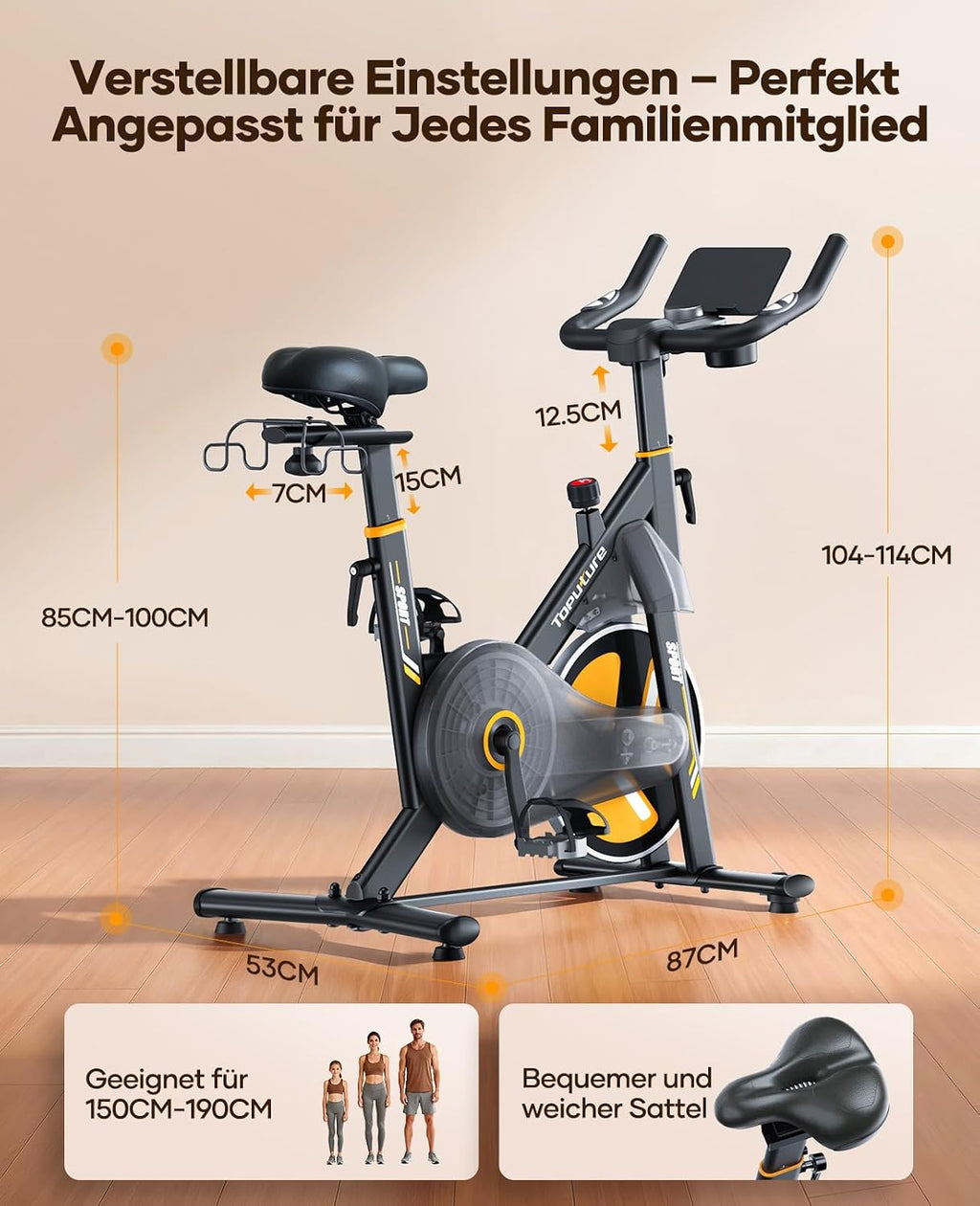 Heimtrainer Fahrrad TEB5 mit 32-stufigem Magnetwiderstand LED-Touchmonitor App-Anbindung Herzfrequenzmessung 150 kg