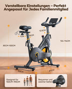 Heimtrainer Fahrrad TEB5 mit 32-stufigem Magnetwiderstand LED-Touchmonitor App-Anbindung Herzfrequenzmessung 150 kg