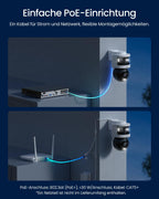 Dreifachobjektiv PoE Überwachungskamera außen 10MP+8MP 180° Panorama PTZ Auto-Tracking KI-Erkennung Farb- und IR-Nachtsicht 24/7-Aufzeichnung