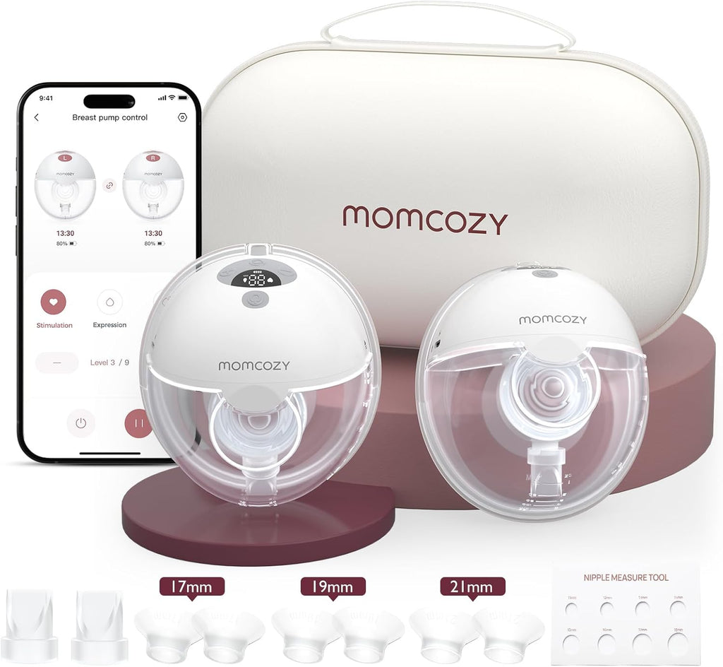 Milchpumpe elektrisch handsfree Doppelbrust tragbar M5 Smart App Steuerung 3 Modi 9 Stufen 2er Set Grau