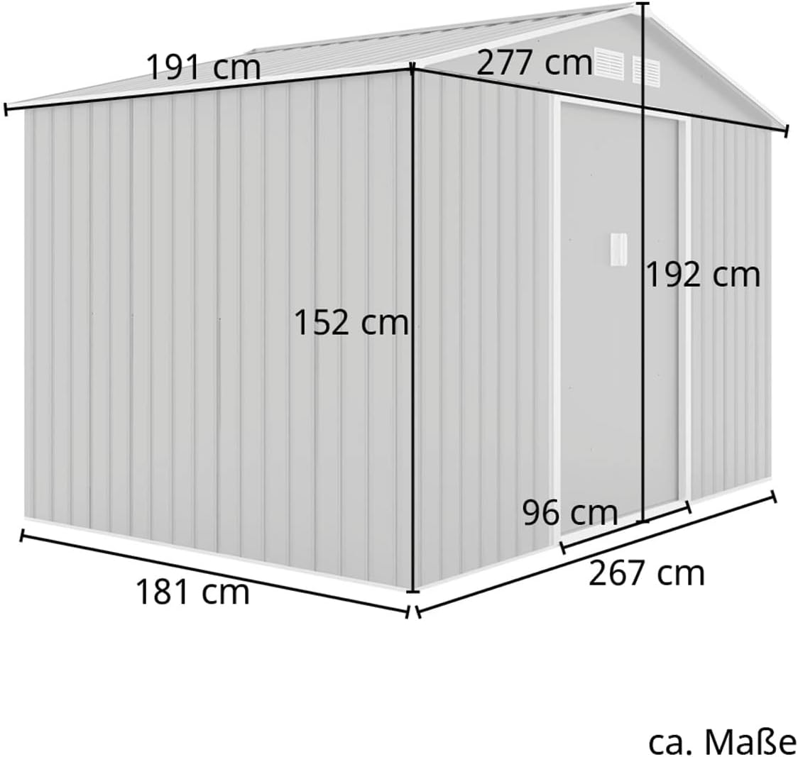Metall Gerätehaus S200 XXL 277x191x192 cm Gartenhaus Geräteschuppen Satteldach Anthrazit Outdoor
