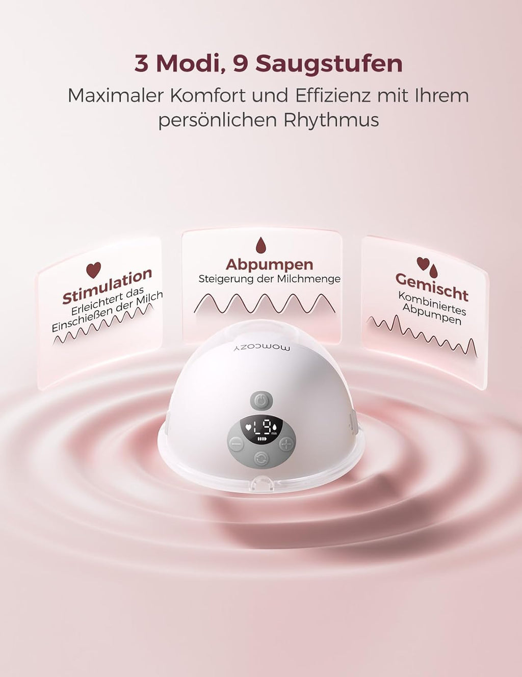 Milchpumpe elektrisch handsfree Doppelbrust tragbar M5 Smart App Steuerung 3 Modi 9 Stufen 2er Set Grau