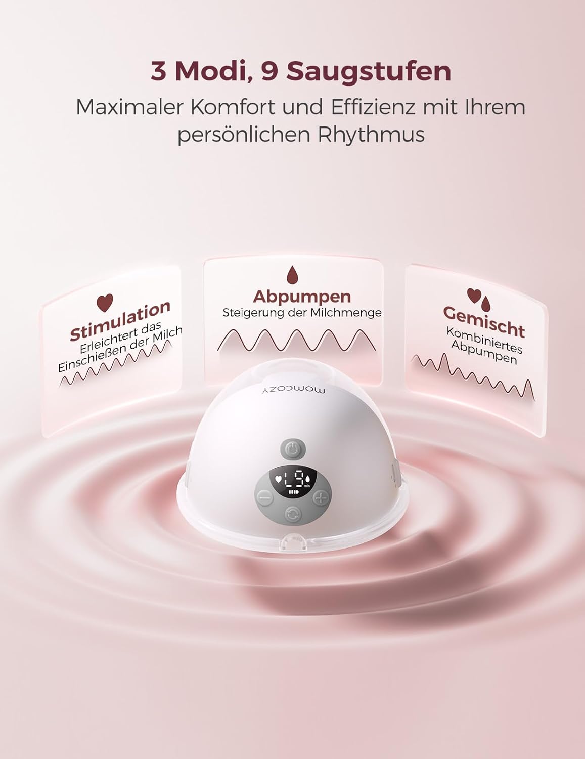 Milchpumpe elektrisch handsfree Doppelbrust tragbar M5 Smart App Steuerung 3 Modi 9 Stufen 2er Set Grau