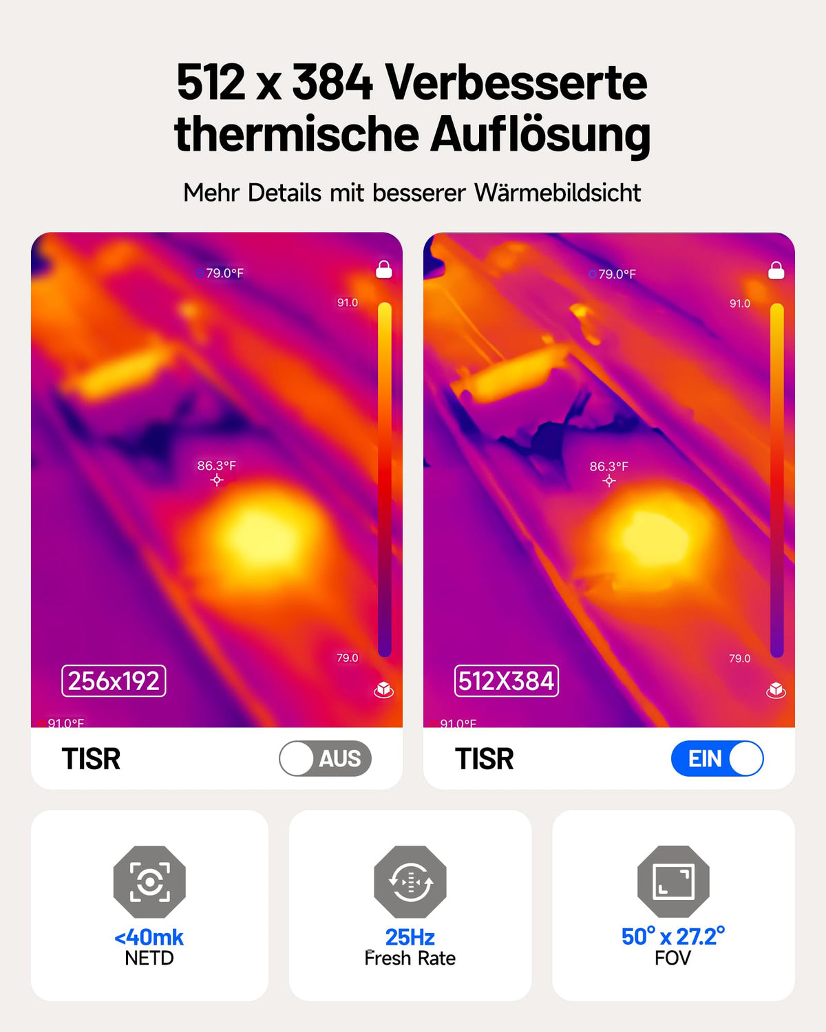 Wärmebildkamera TC002C Duo 512 x 384 25 Hz 40 mK USB-C für Android iOS mit Infrarotkamera