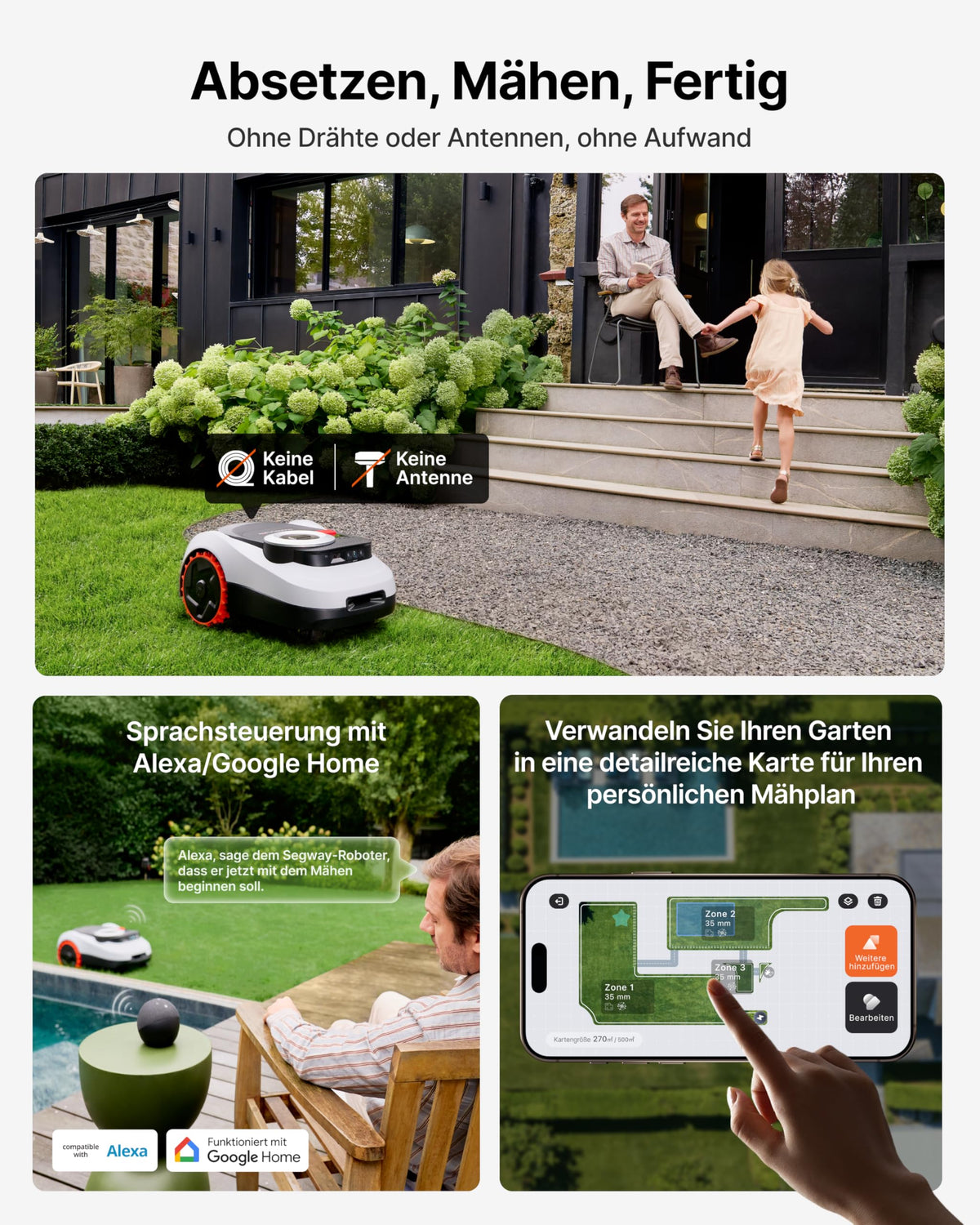 Mähroboter i208 LiDAR mit Garage M für 800 m² ohne Begrenzungskabel LiDAR Vision Navigation 45% Steigung 4G App-Steuerung