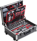 Werkzeugtrolley 230-teilig mit Handwerkzeugen Aluminiumkoffer Rollen und Teleskopgriff 8973740