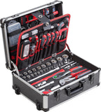 Werkzeugtrolley 230-teilig mit Handwerkzeugen Aluminiumkoffer Rollen und Teleskopgriff 8973740