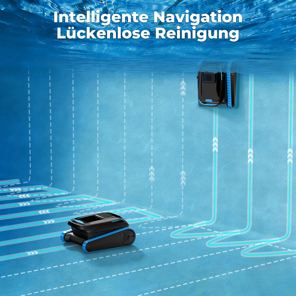 Poolroboter PC20 für Boden Wand und Wasserlinie 18.927 l/h App-Steuerung 5.200 mAh Akku 4 l Filterkorb für Pools bis 170 m²