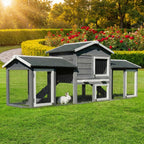 Hasenstall XXL mit Freilaufgehege MH-03 226x53x85 cm 2 Ebenen Holz Kaninchenstall mit Schublade und 4 Türen