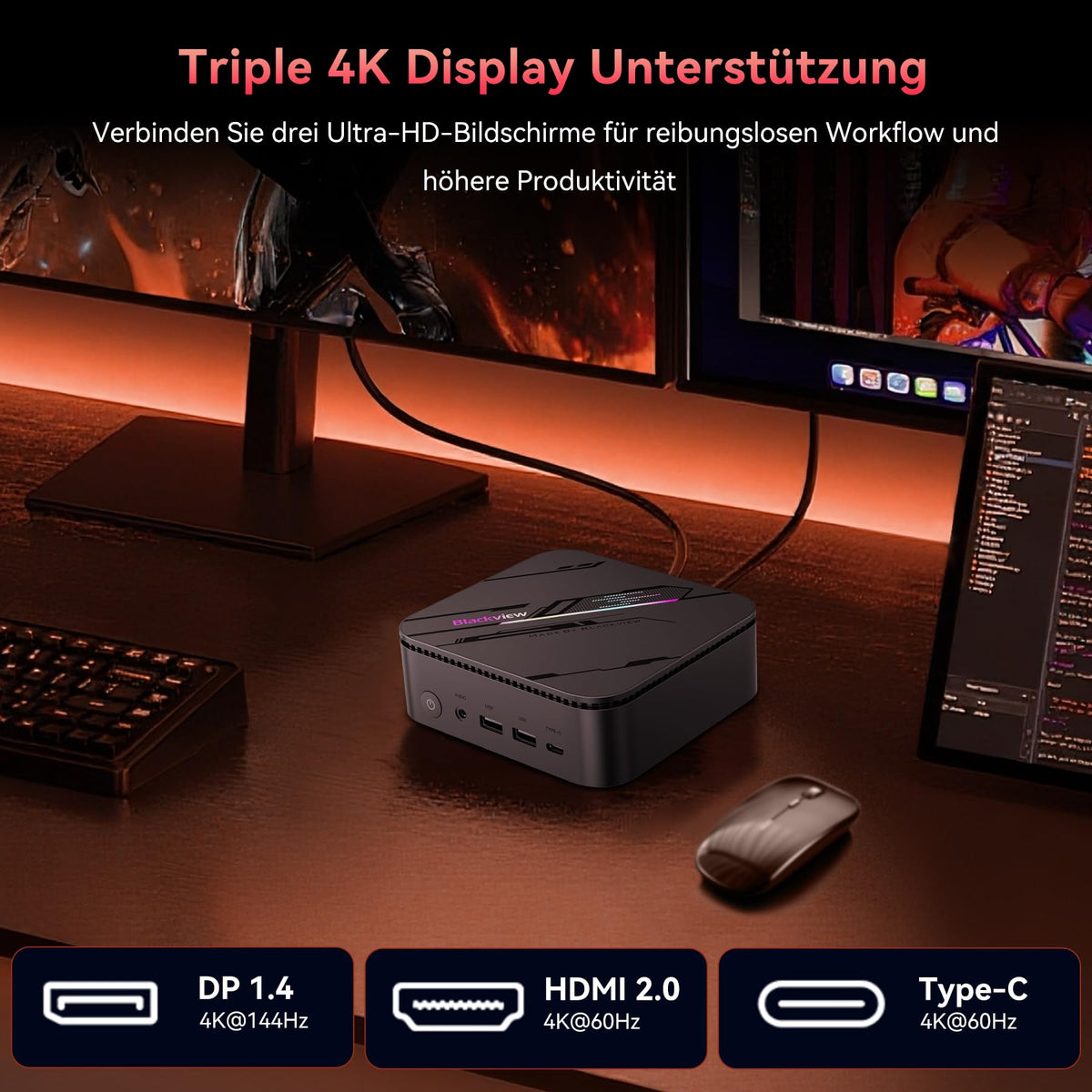 Mini-PC MP100 Pro mit AMD Ryzen 5 7430U 16GB RAM 512GB SSD Windows 11 Pro 4K 144Hz WiFi 6 und Triple-Display