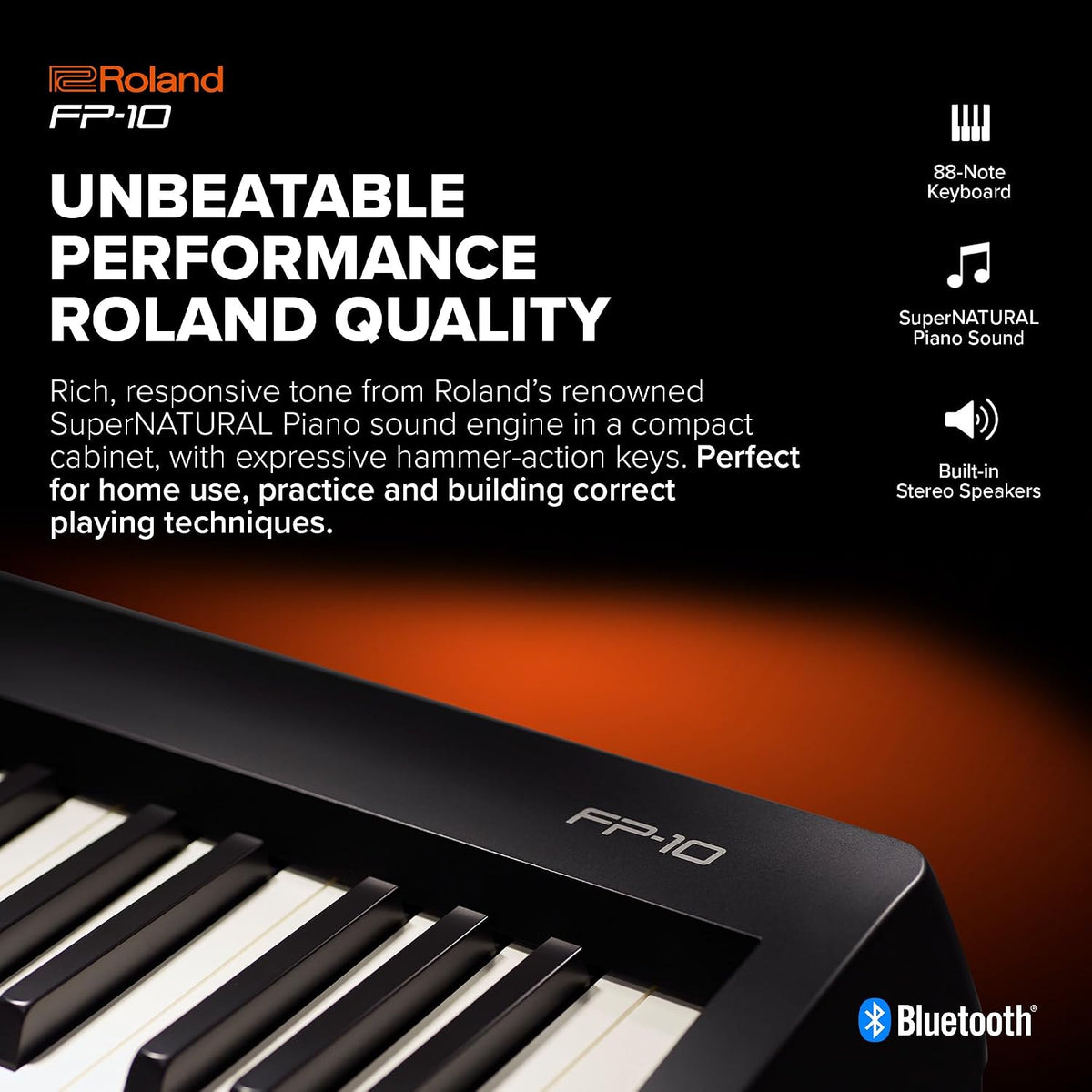 Digital Piano 88 Tasten FP-10 SuperNATURAL Sound Bluetooth MIDI USB Anschluss Home Keyboard Schwarz