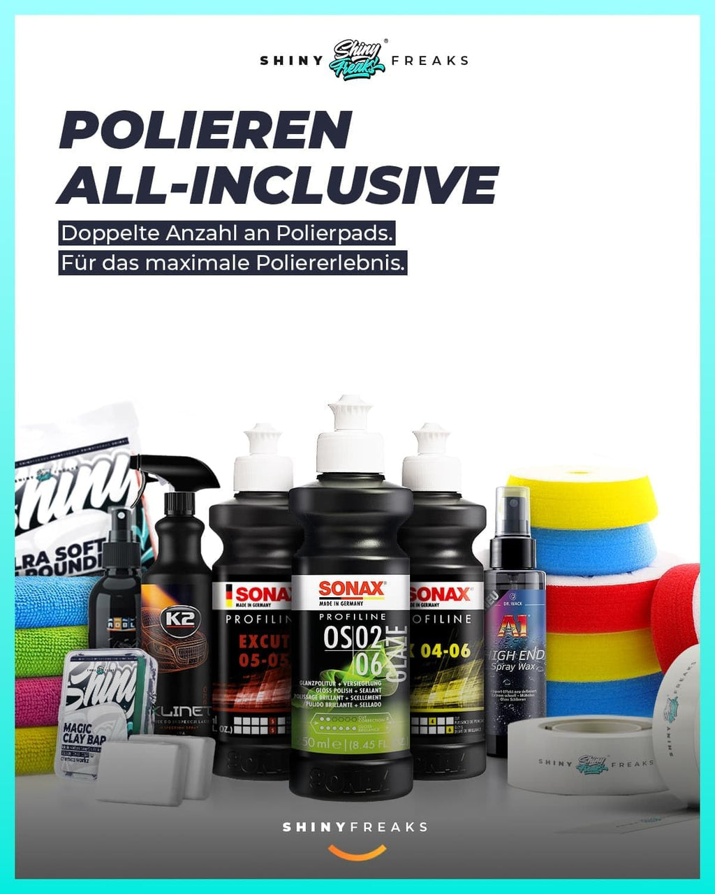 Exzenter Poliermaschinen Set 750W DA9 Pro 9mm Hub 20-teilig mit Politur Polierpads Lackversiegelung Zubehör