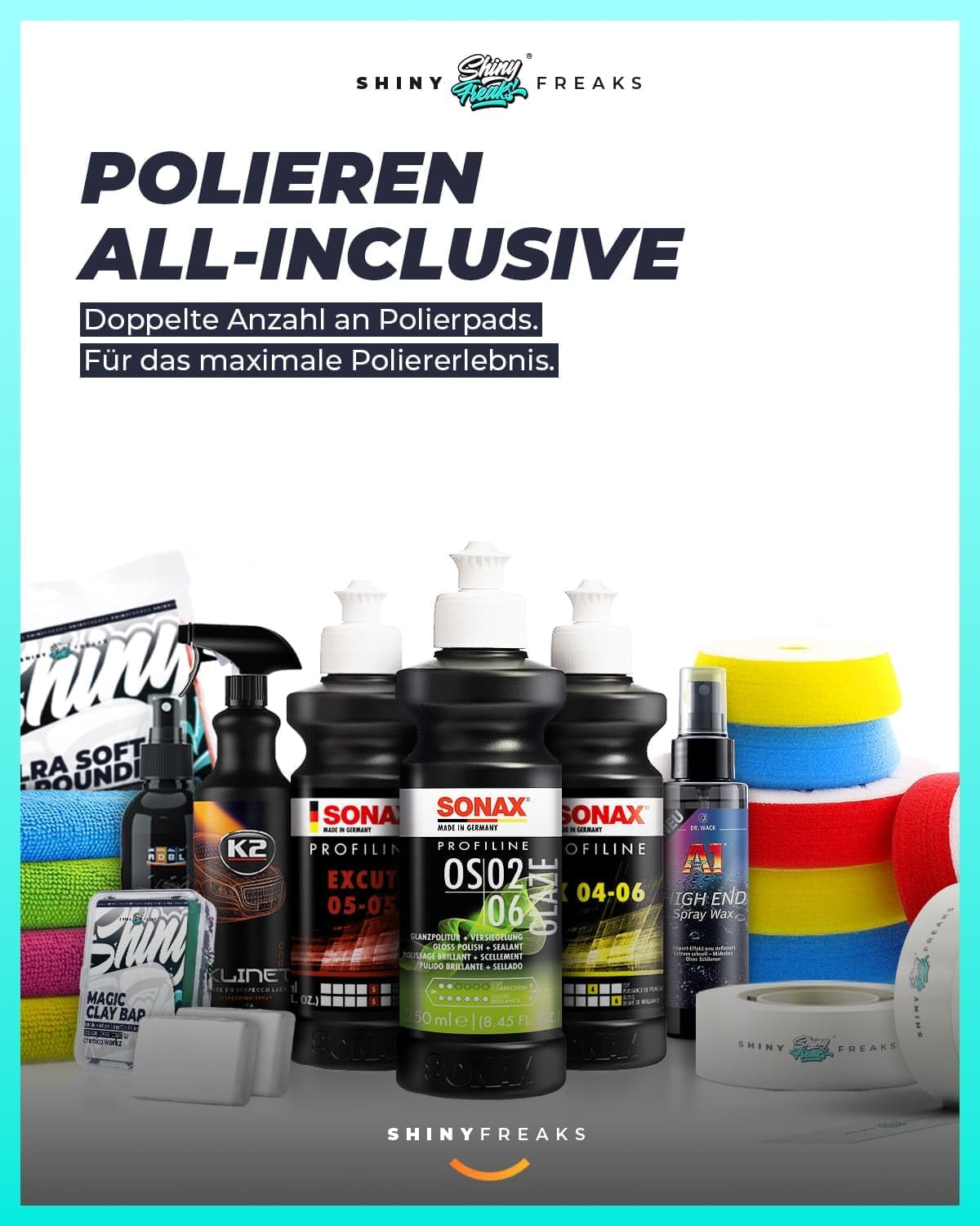 Exzenter Poliermaschinen Set 750W DA9 Pro 9mm Hub 20-teilig mit Politur Polierpads Lackversiegelung Zubehör
