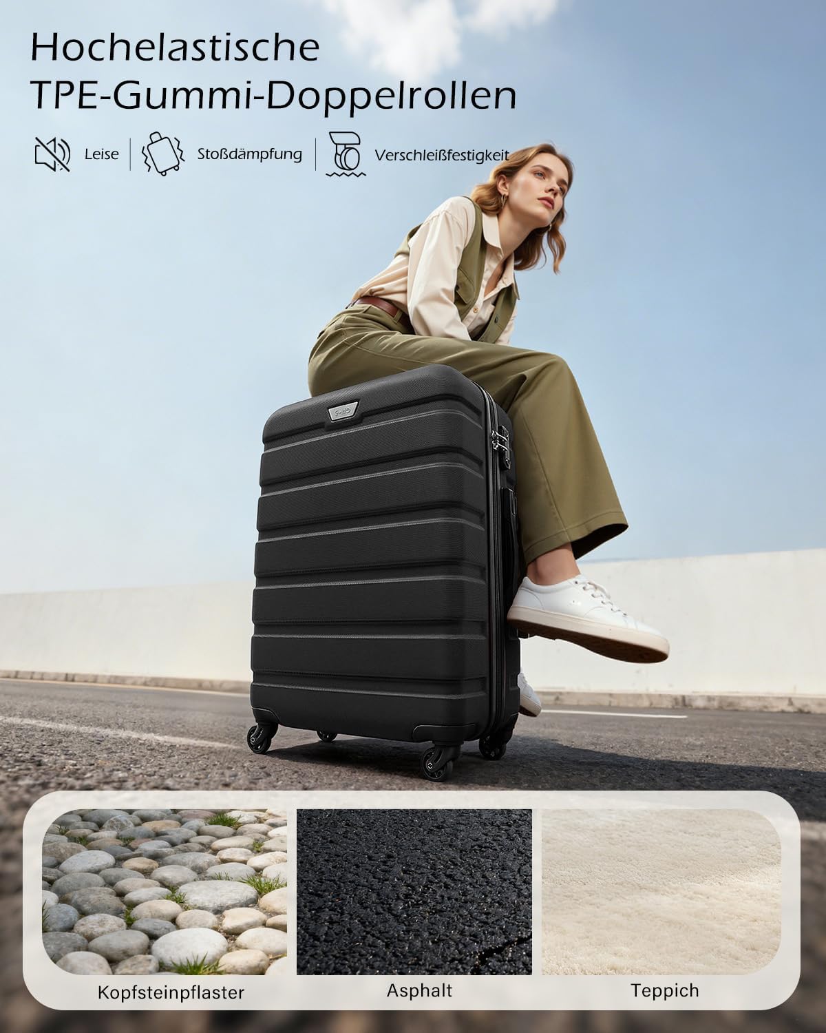 Kofferset Hartschale 3-teilig DE13 M L XL 65 L mit 360° Rollen TSA Schloss und 2 Griffen