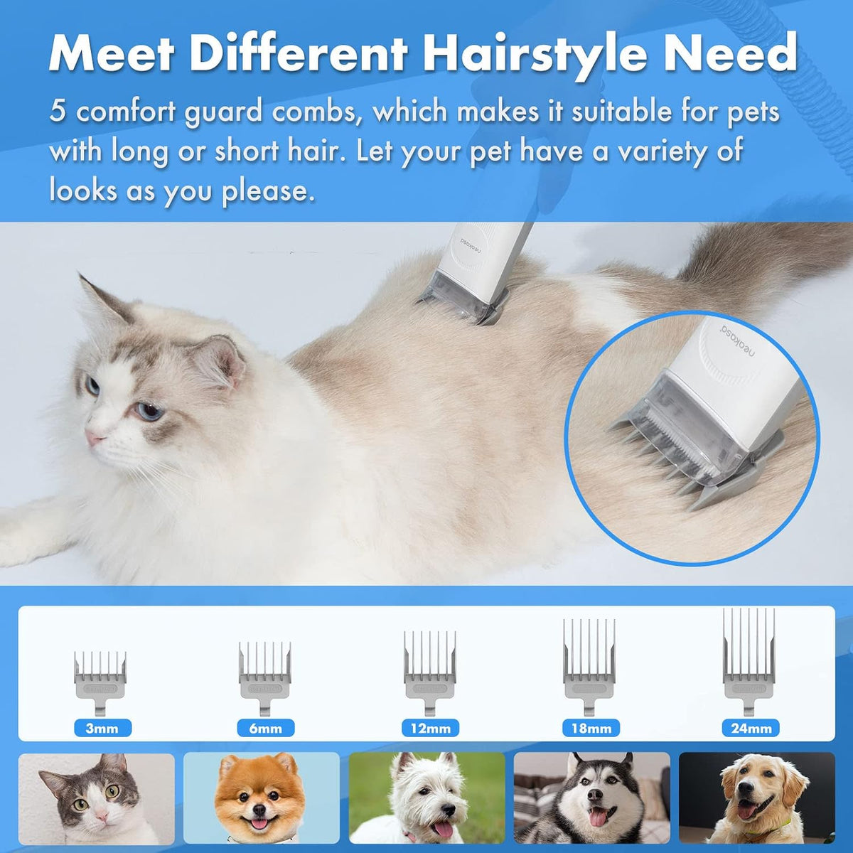 Hundeschermaschine mit Staubsauger P2 Pro Tierhaartrimmer Set mit 5 Pflegewerkzeugen für Hunde und Katzen
