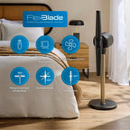 Flügelloser Standventilator FlexBlade 48 W mit 5 Stufen 36 dB 180° Luftauslässen 90° Oszillation 10-Stunden-Timer und Fernbedienung