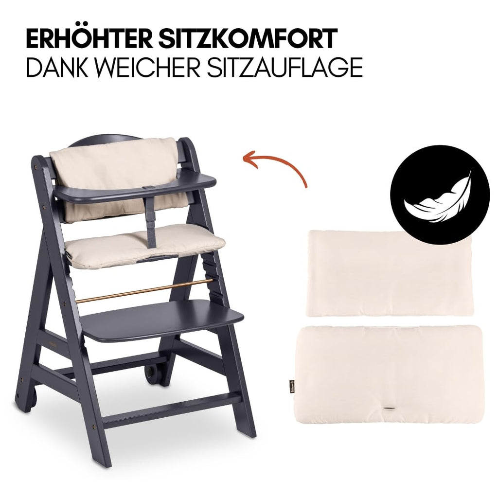 Babyhochstuhl Beta+ Newborn Set Deluxe mit Bouncer Essbrett und Sitzpolster aus Buchenholz bis 90 kg