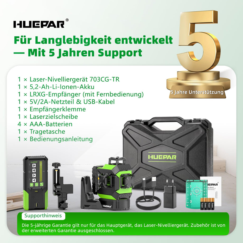 Kreuzlinienlaser 360° mit motorisierter Basis Fernbedienung automatischer Ausrichtung ±2 mm Präzision Pulsmodus 5200 mAh Akku
