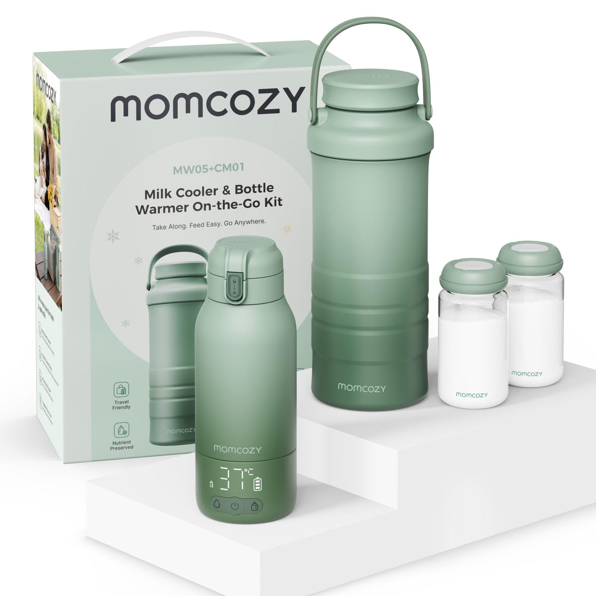 Baby Flaschenwärmer und Muttermilchkühler Set MW05 CM01 500 ml 628 ml 24H Kühlung USB-C für unterwegs