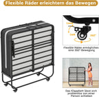 Klappbett Gästebett 90x200 cm mit 10 cm Schaumstoffmatratze Metallrahmen klappbar mit 4 Rollen bis 200 kg