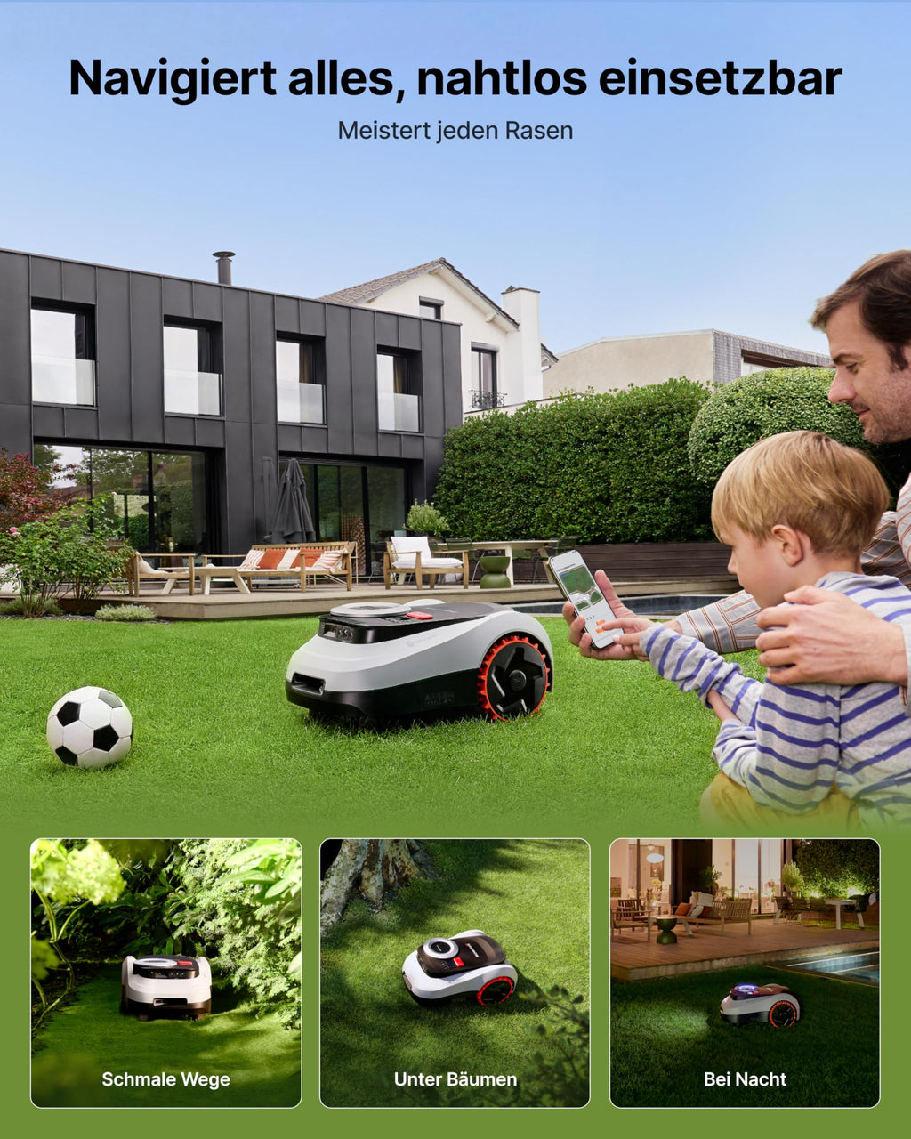 Mähroboter i208 LiDAR mit Garage M für 800 m² ohne Begrenzungskabel LiDAR Vision Navigation 45% Steigung 4G App-Steuerung
